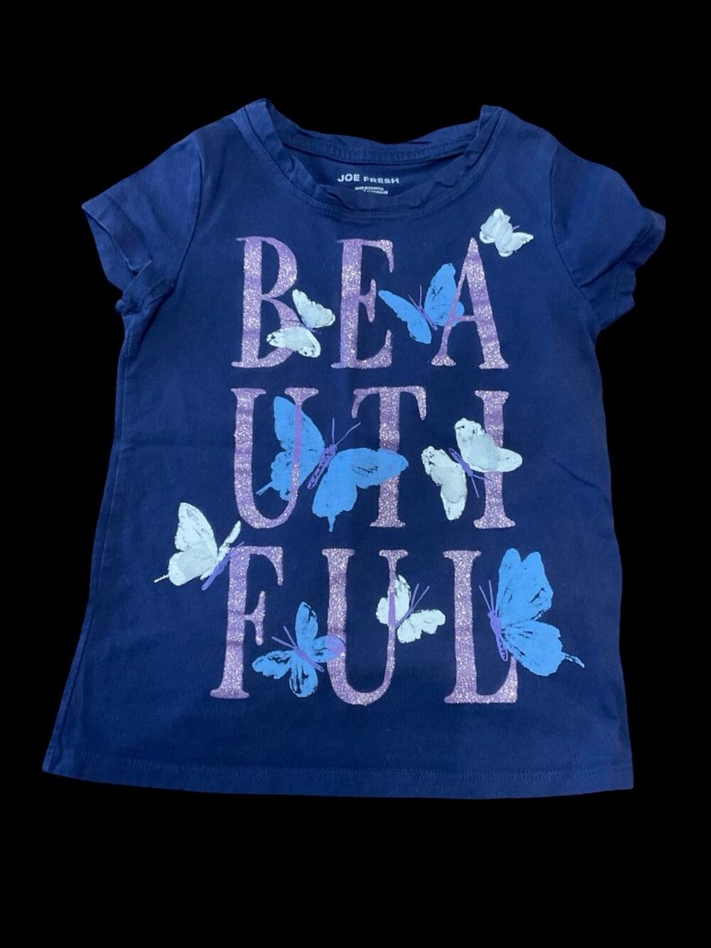 🌻10/$25 - Navy "Beautiful" Tee w/ 3D Butterflies